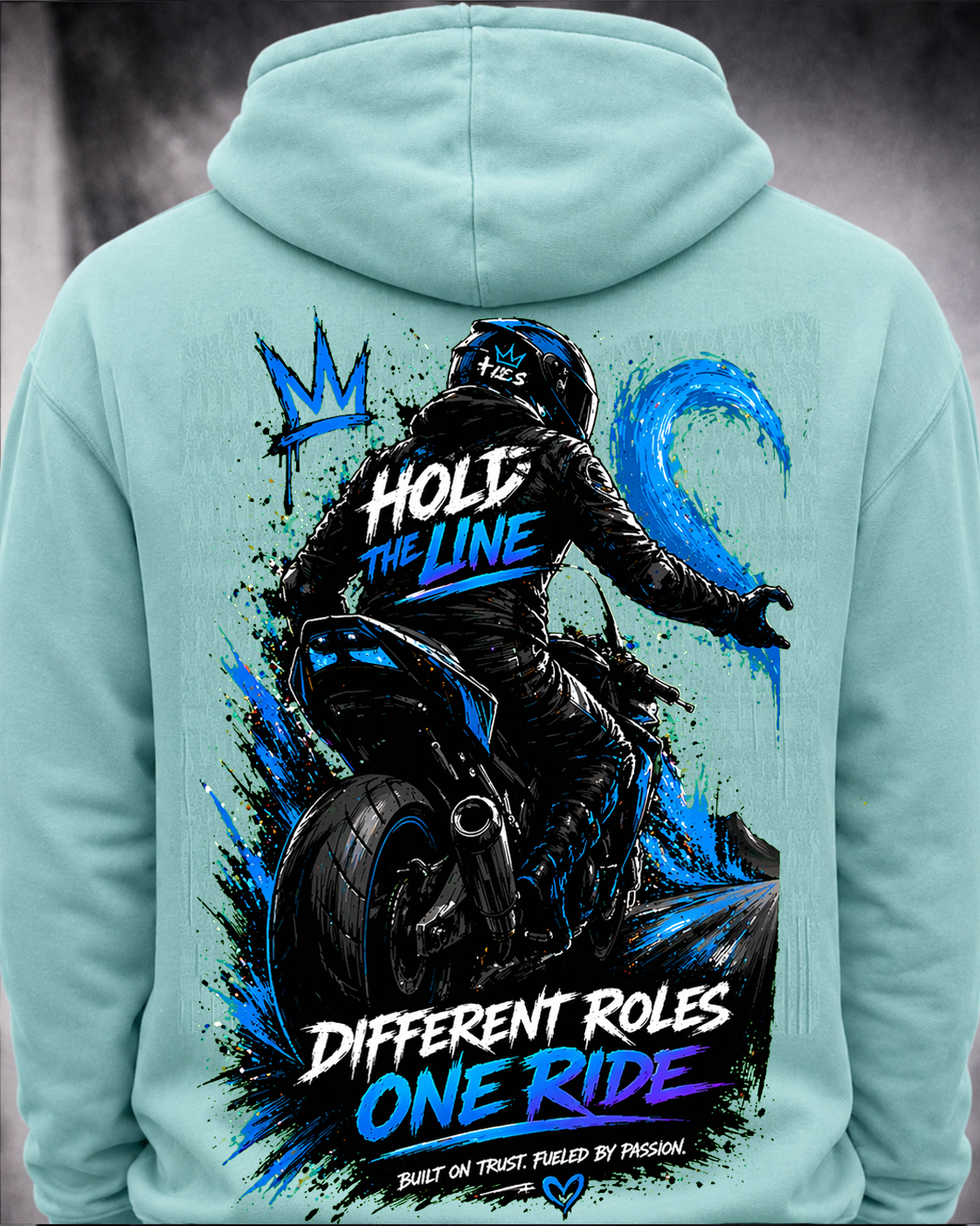 Hold The Line aqua hoodie back print