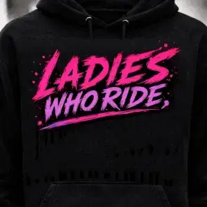 Ladies Who Ride hoodie front reflective design