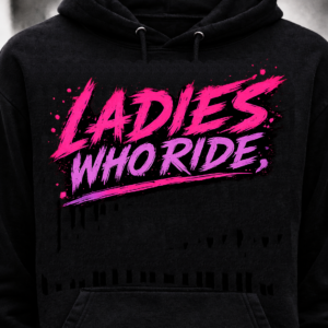 Ladies Who Ride hoodie front reflective design