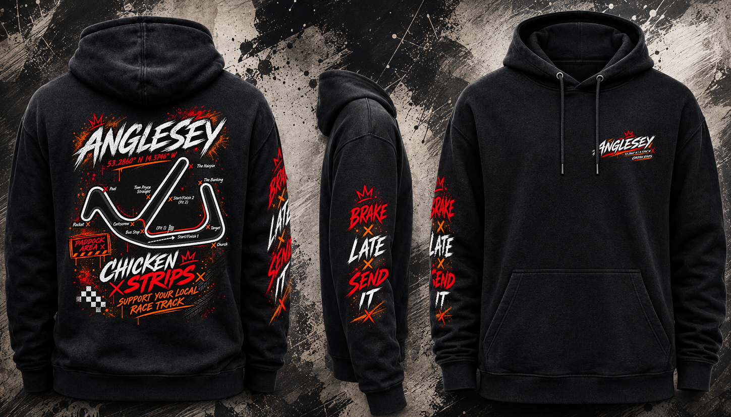 Full design view of the black Anglesey Track Hoodie