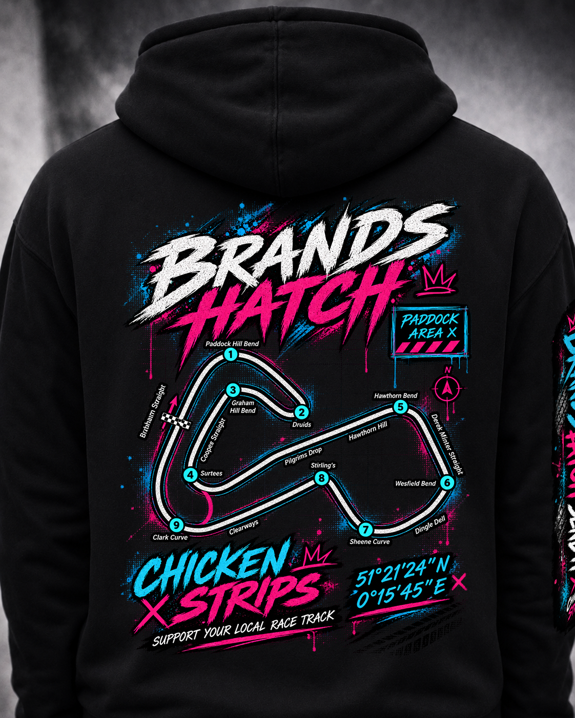 Back view of the black Brands Hatch Track Hoodie