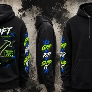 Full design view of the black Croft Track Hoodie