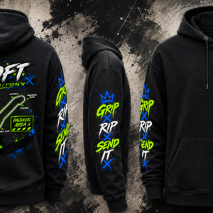 Full design view of the black Croft Track Hoodie