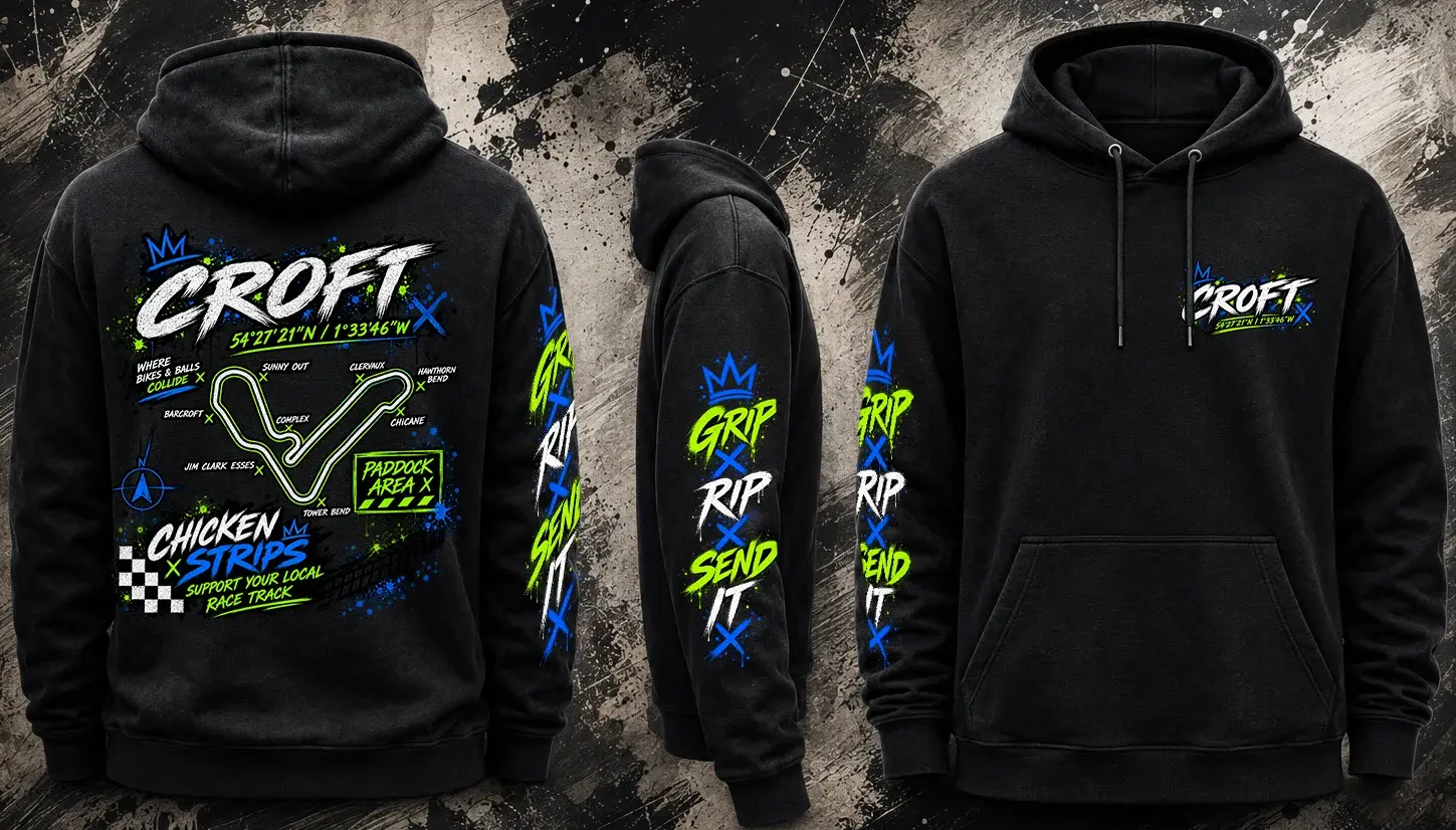 Full design view of the black Croft Track Hoodie