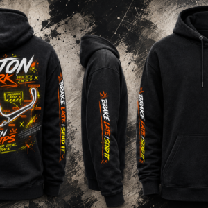 Full design view of the black Oulton Park Track Hoodie