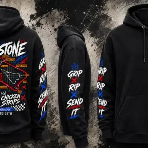 Full design view of the black Silverstone Track Hoodie