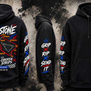 Full design view of the black Silverstone Track Hoodie