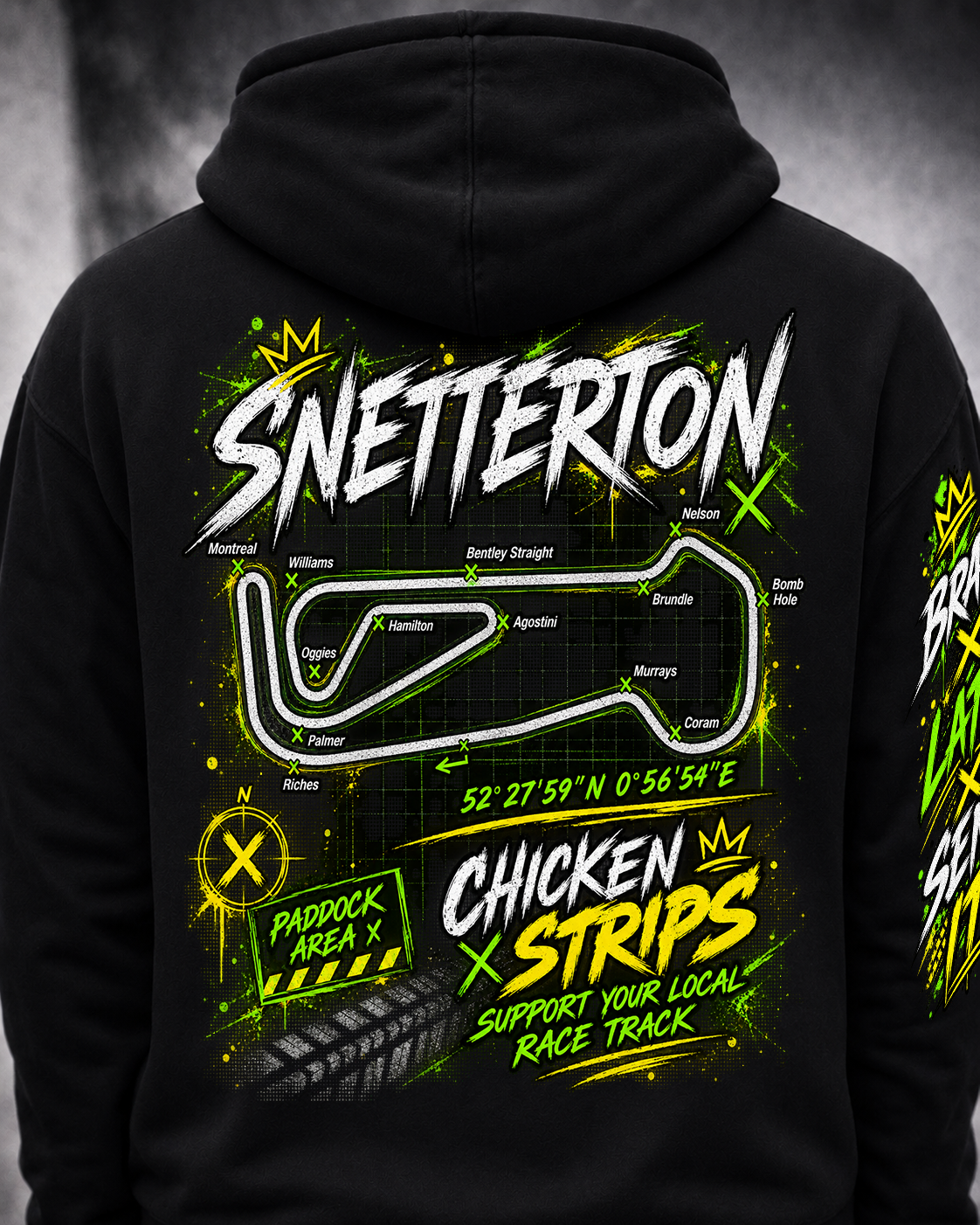 Back view of the black Snetterton Track Hoodie