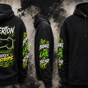 Full design view of the black Snetterton Track Hoodie