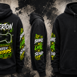 Full design view of the black Snetterton Track Hoodie