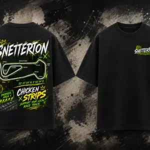 Front and back view of the black Snetterton Track T-Shirt
