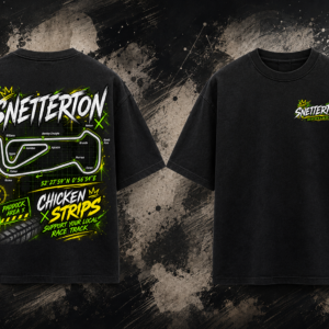 Front and back view of the black Snetterton Track T-Shirt
