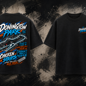 Front and back view of the black Donington Park Track T-Shirt