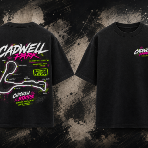 Front and back view of the black Cadwell Park Track T-Shirt