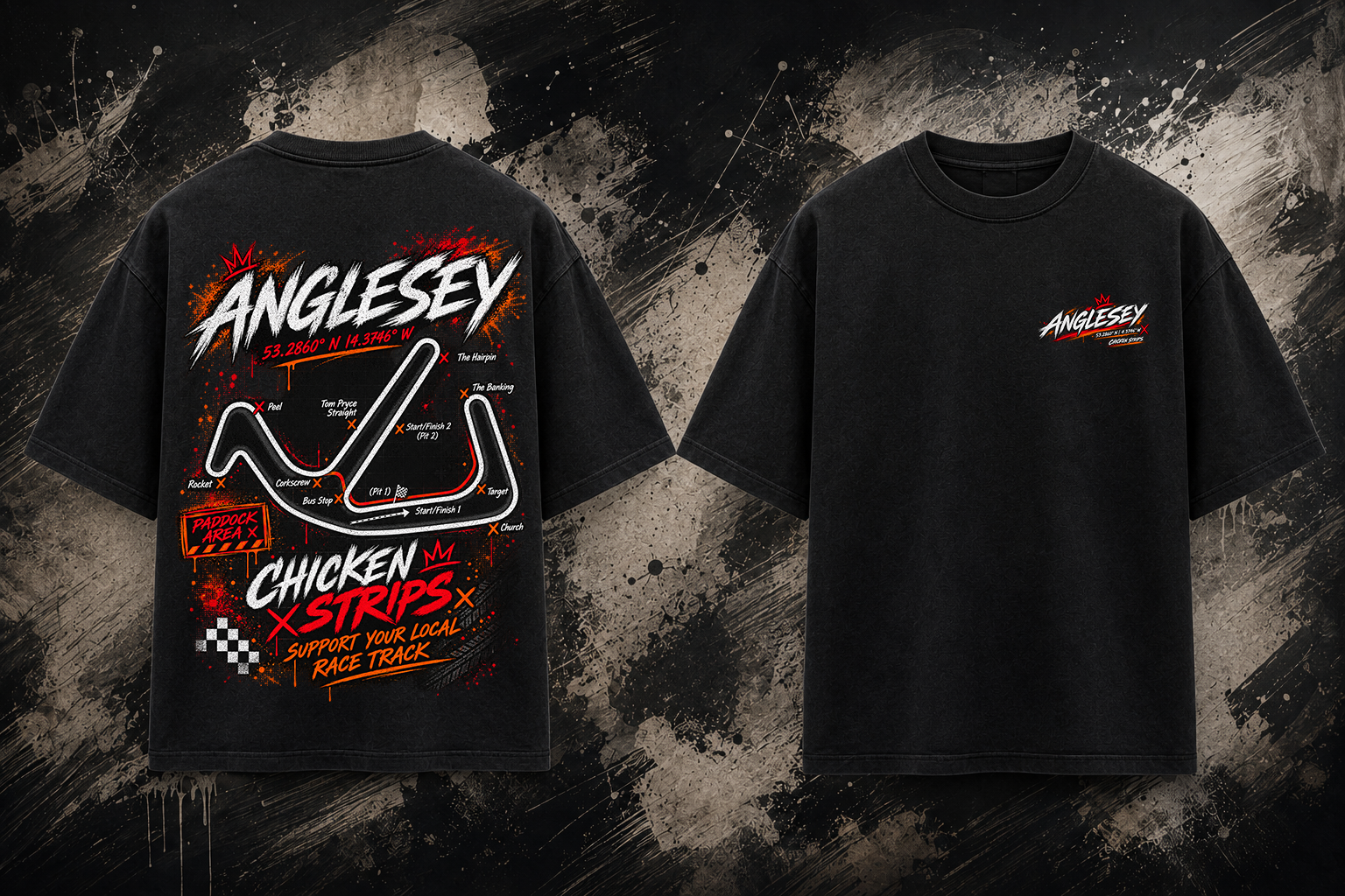 Front and back view of the black Anglesey Track T-Shirt