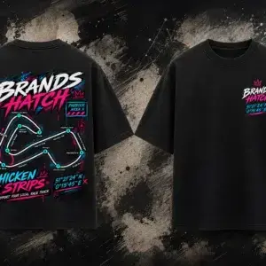 Front and back view of the black Brands Hatch Track T-Shirt