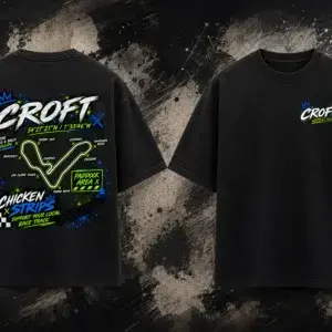 Front and back view of the black Croft Track T-Shirt