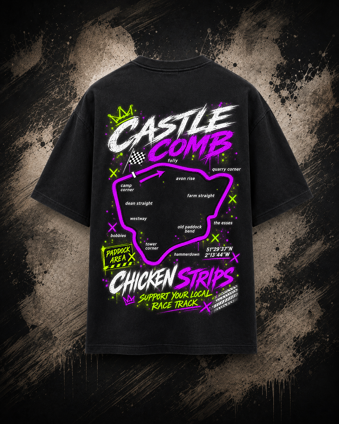 Back view of the black Castle Combe Track T-Shirt