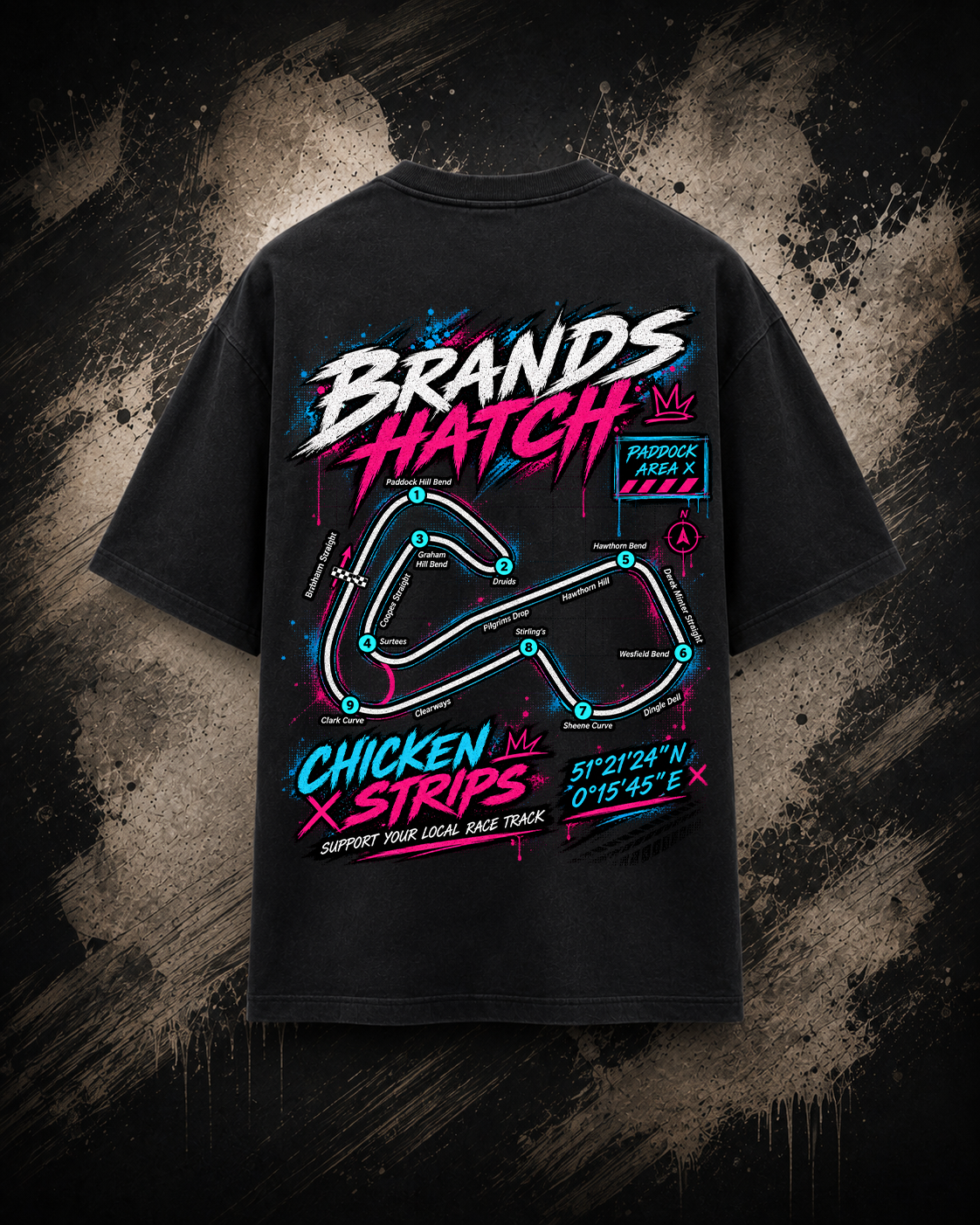 Back view of the black Brands Hatch Track T-Shirt