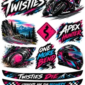 Full Twisties UV DTF sticker sheet with three visor strips, shown on a clean white background