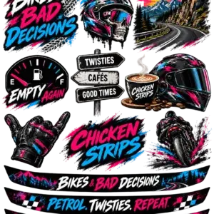 Chicken Strips UV DTF Sticker Pack 04 - Bikes & Bad Decisions