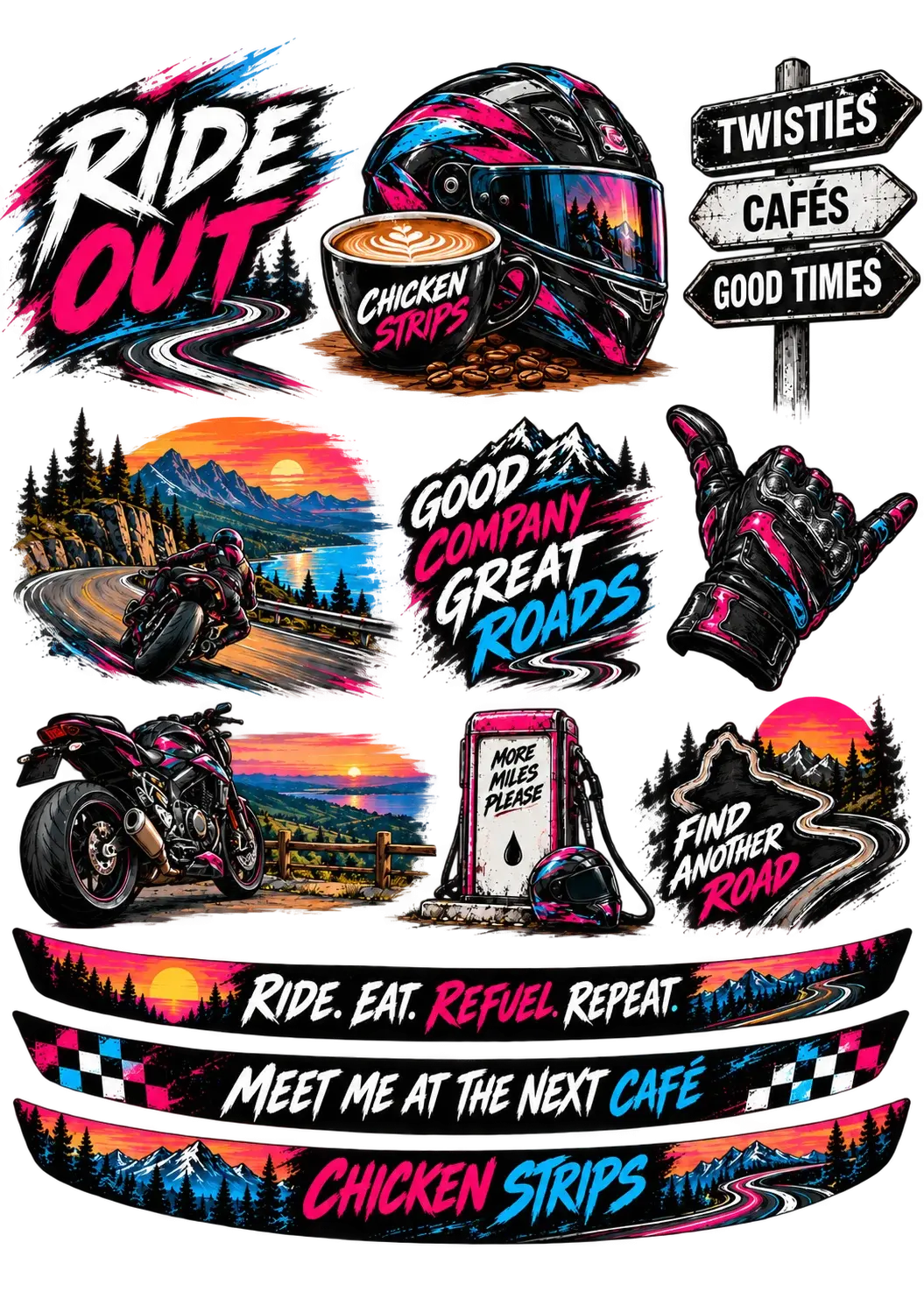 Chicken Strips UV DTF Sticker Pack 06 - Ride Out